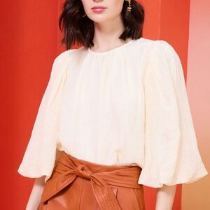 Marie‎ Oliver Puff Sleeve Top Silk & Linen Ivory Blouse Size Extra Small